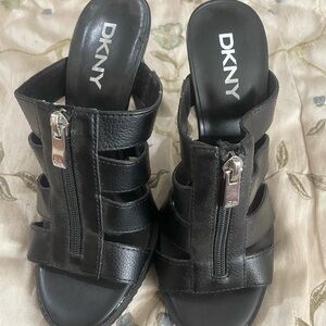 DKNY Black Leather heels with Zipper